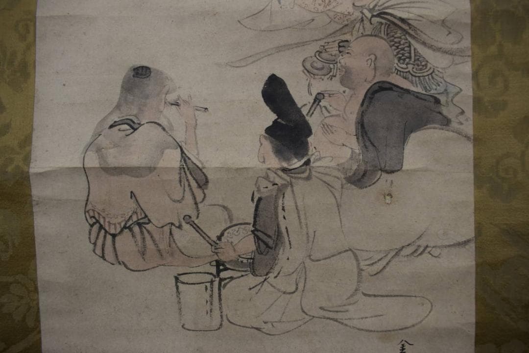 【真作】古市金峨/七福神之図/掛軸☆宝船☆Z-475