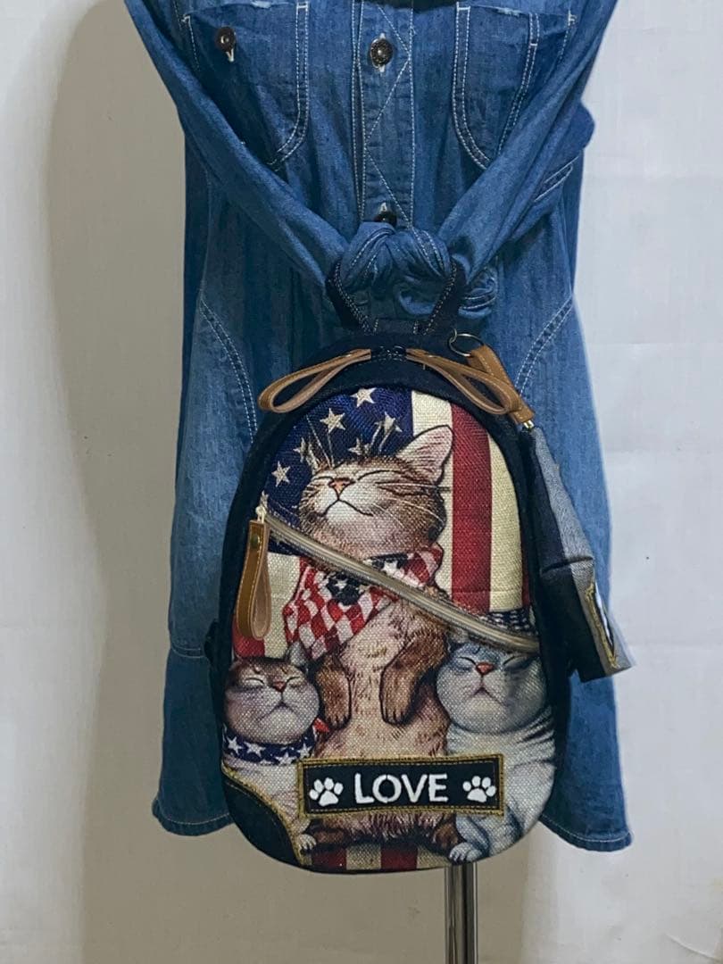 男女兼用☆岡山デニム*USAトラネコ♪リュックorワンショルダーバッグ