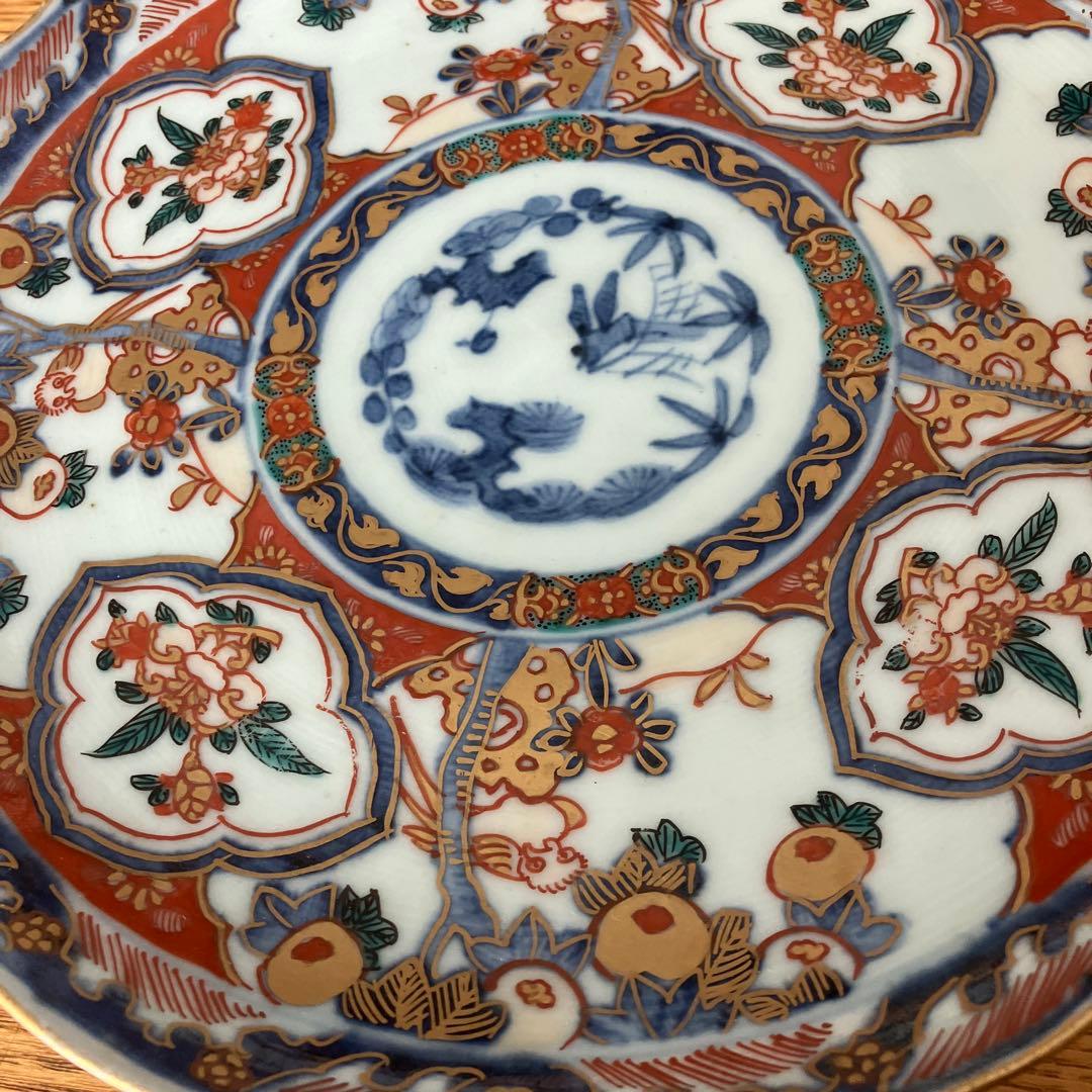 大聖寺伊万里　色絵　草花文　輪花型　七寸皿