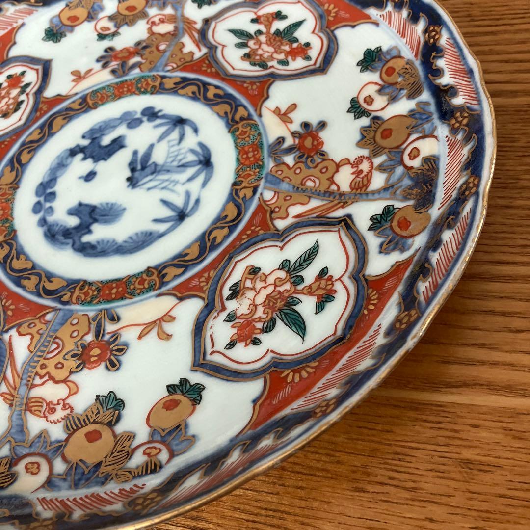 大聖寺伊万里　色絵　草花文　輪花型　七寸皿