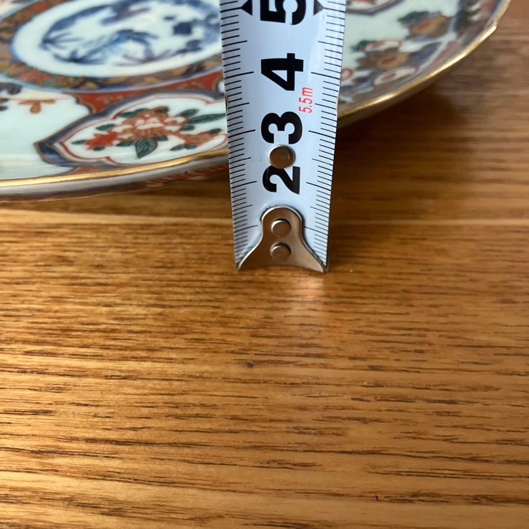 大聖寺伊万里　色絵　草花文　輪花型　七寸皿