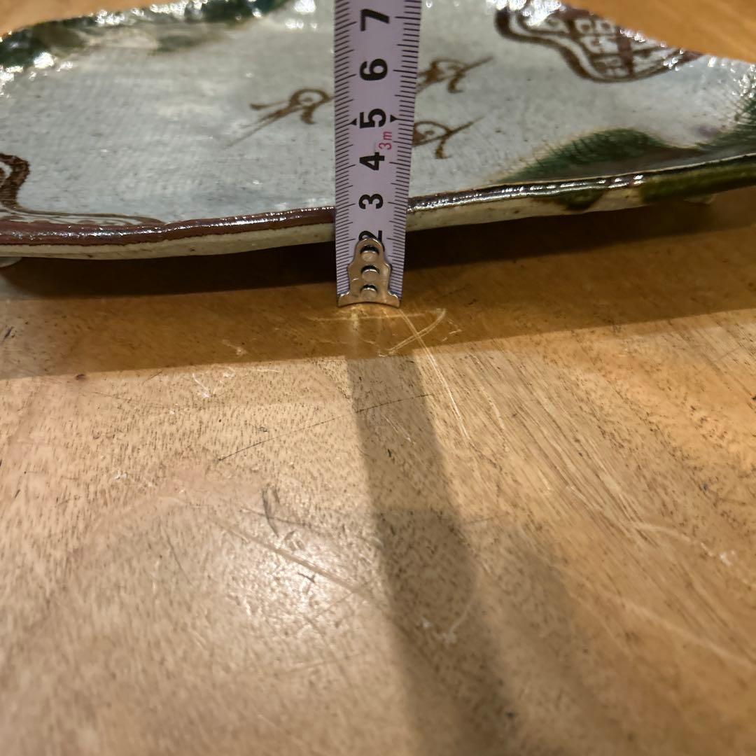 織部焼　昭和後期　作家物　緑釉千鳥　半月高台皿　五枚