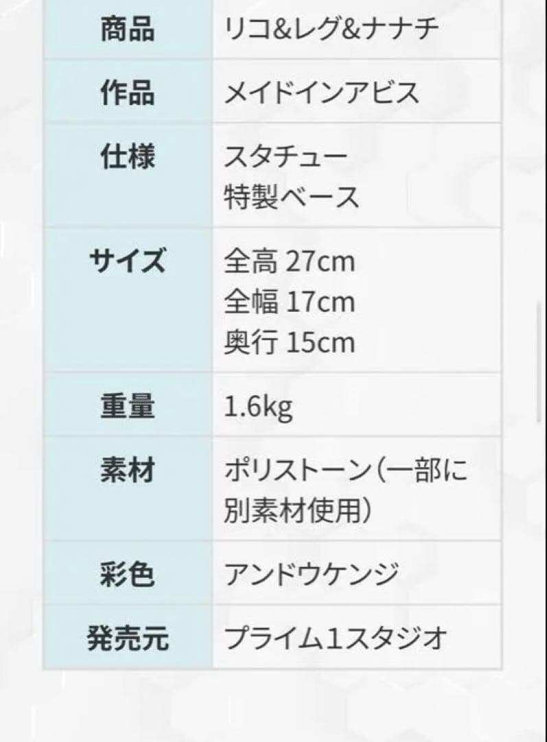 メイドインアビス　スタチュー　リコ　レグ　ナナチ　プライム1　未開封