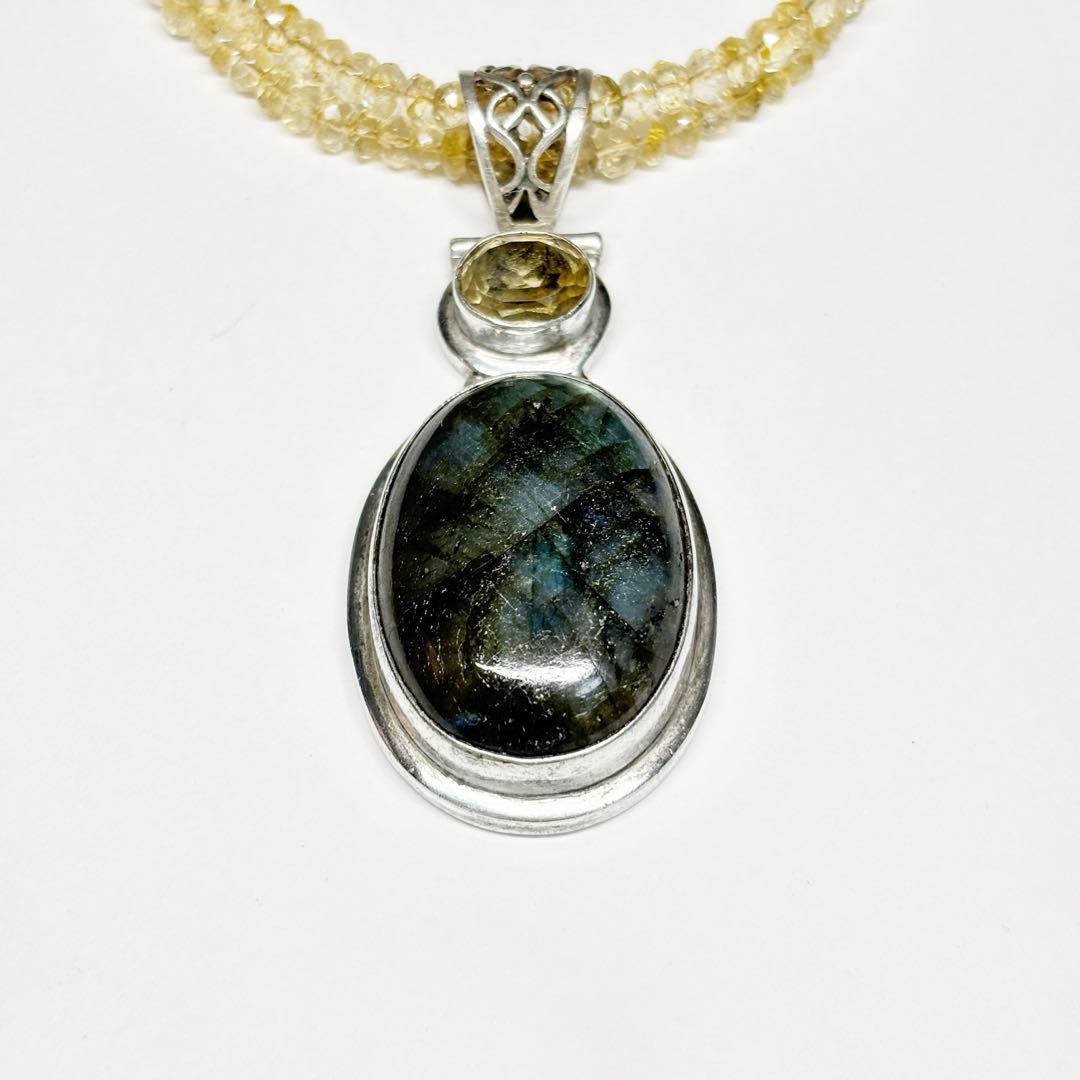 インディアンジュエリー　925 ネックレス 大ぶり　ラブラドライト　シトリン