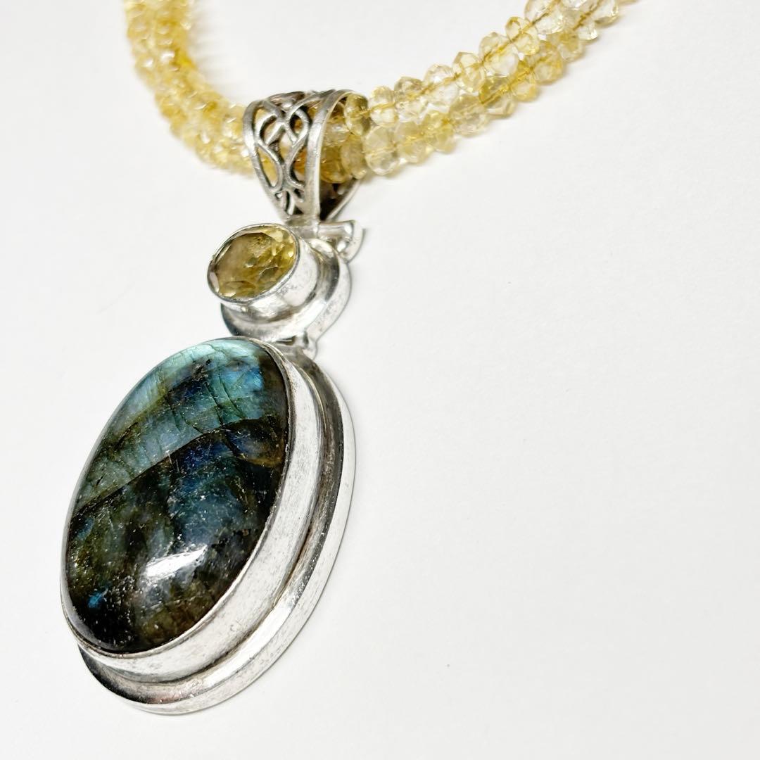 インディアンジュエリー　925 ネックレス 大ぶり　ラブラドライト　シトリン