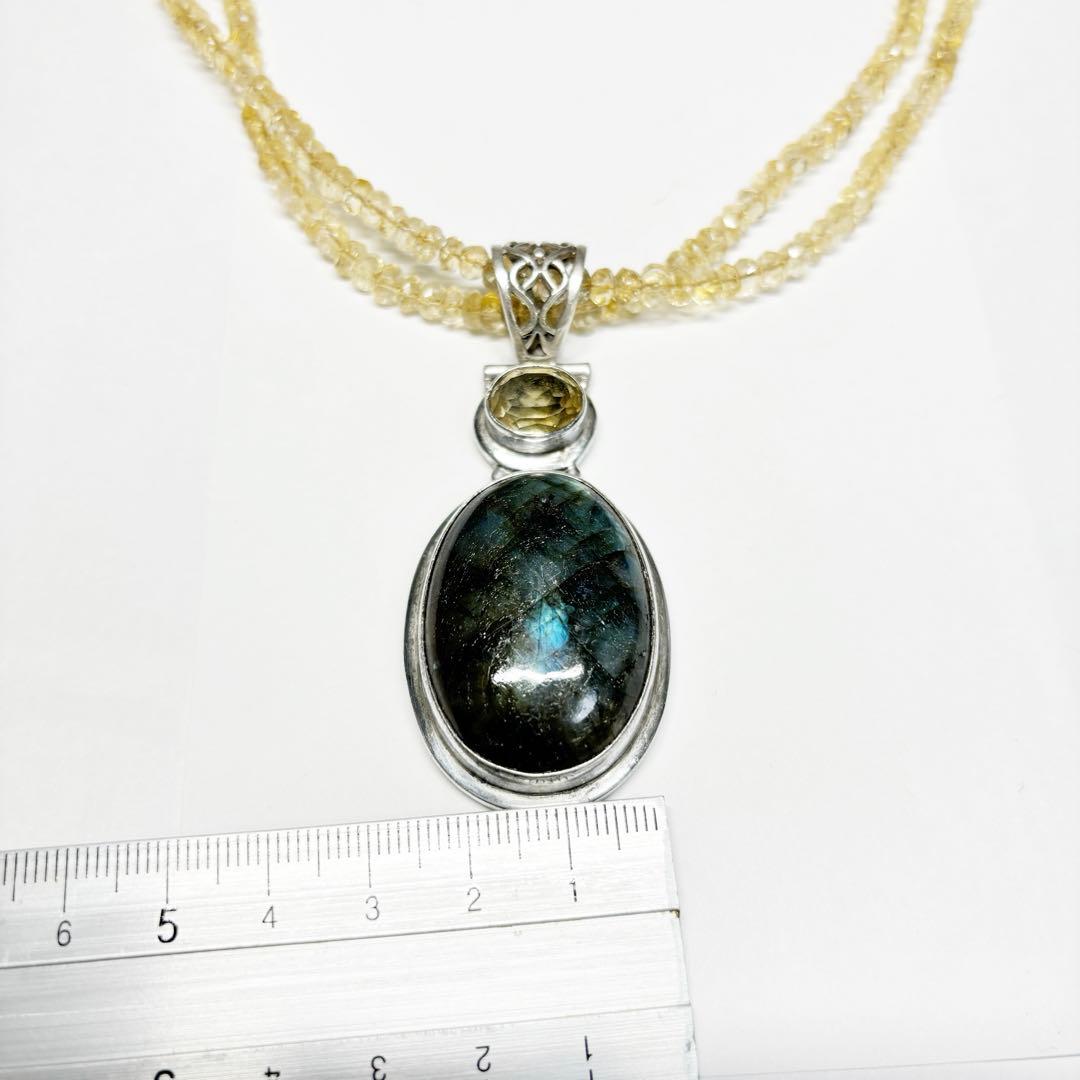 インディアンジュエリー　925 ネックレス 大ぶり　ラブラドライト　シトリン