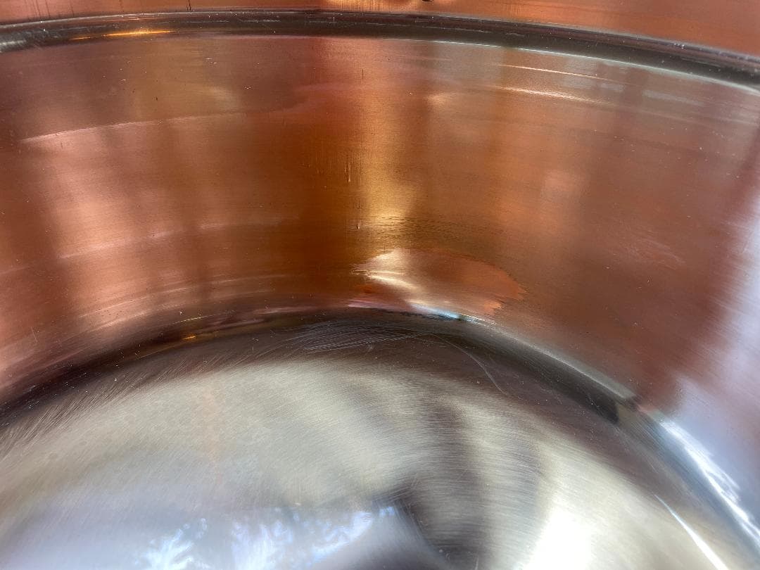 未使用【訳あり】　純銅製　山菜鍋 直径33cm　木製蓋付き