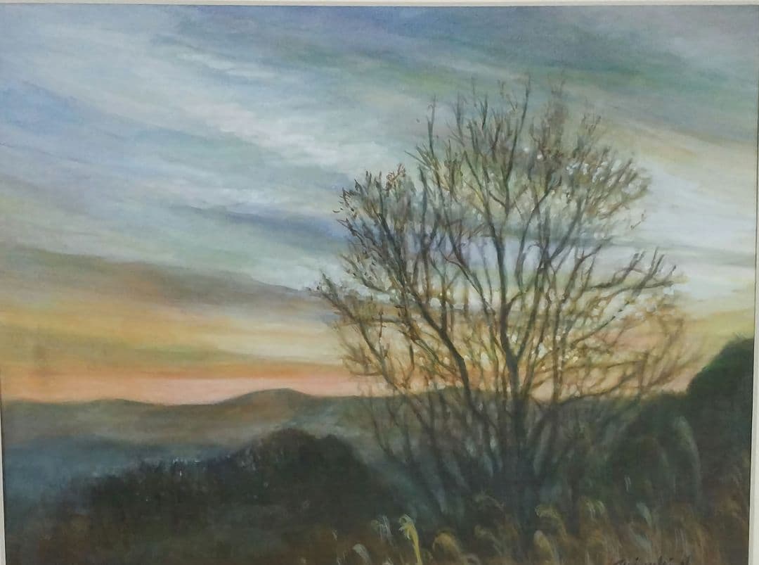 貴志川の夕焼け、額縁ガラス入り６号保田三友紀の古典画水彩一時値下げ来月値上げ