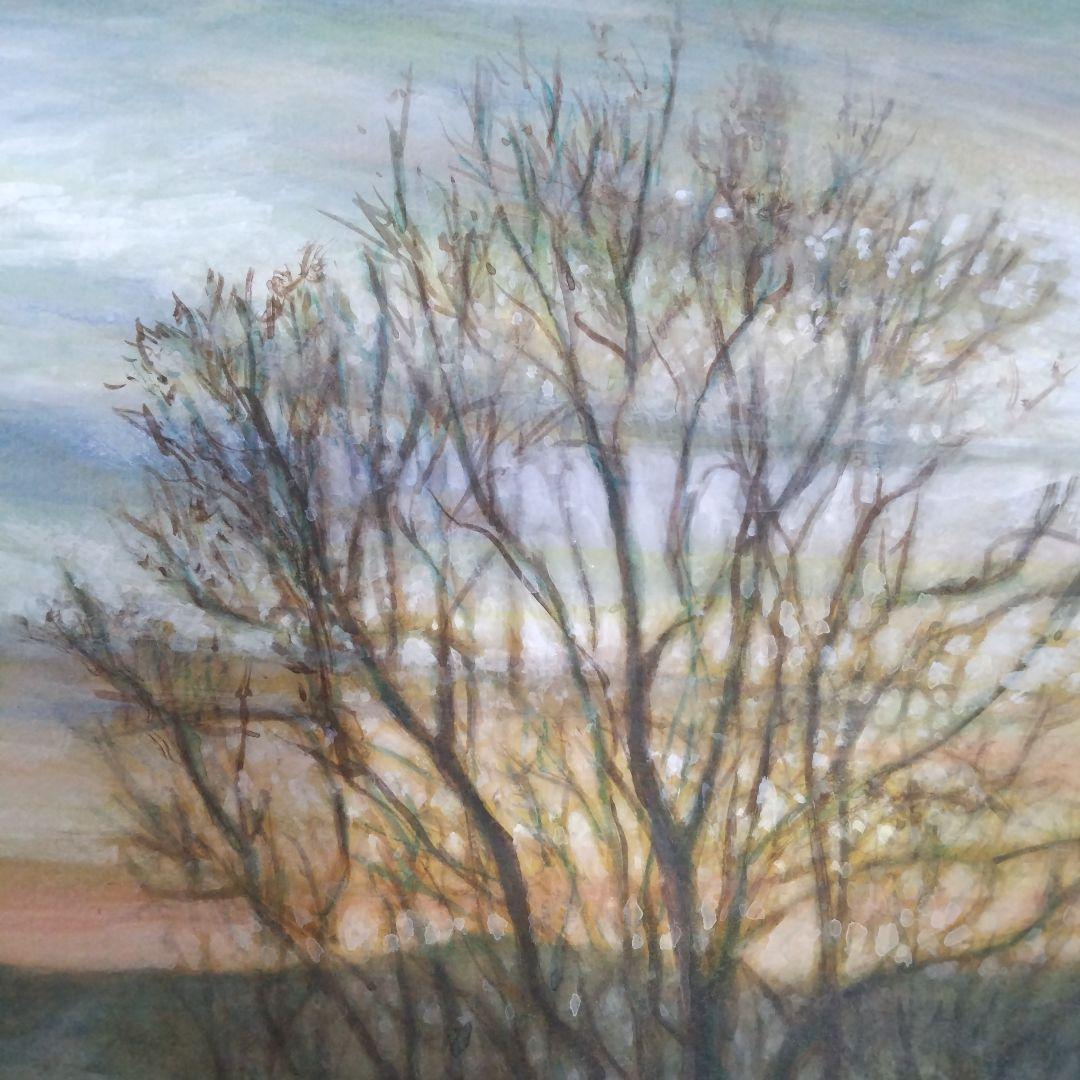 貴志川の夕焼け、額縁ガラス入り６号保田三友紀の古典画水彩一時値下げ来月値上げ