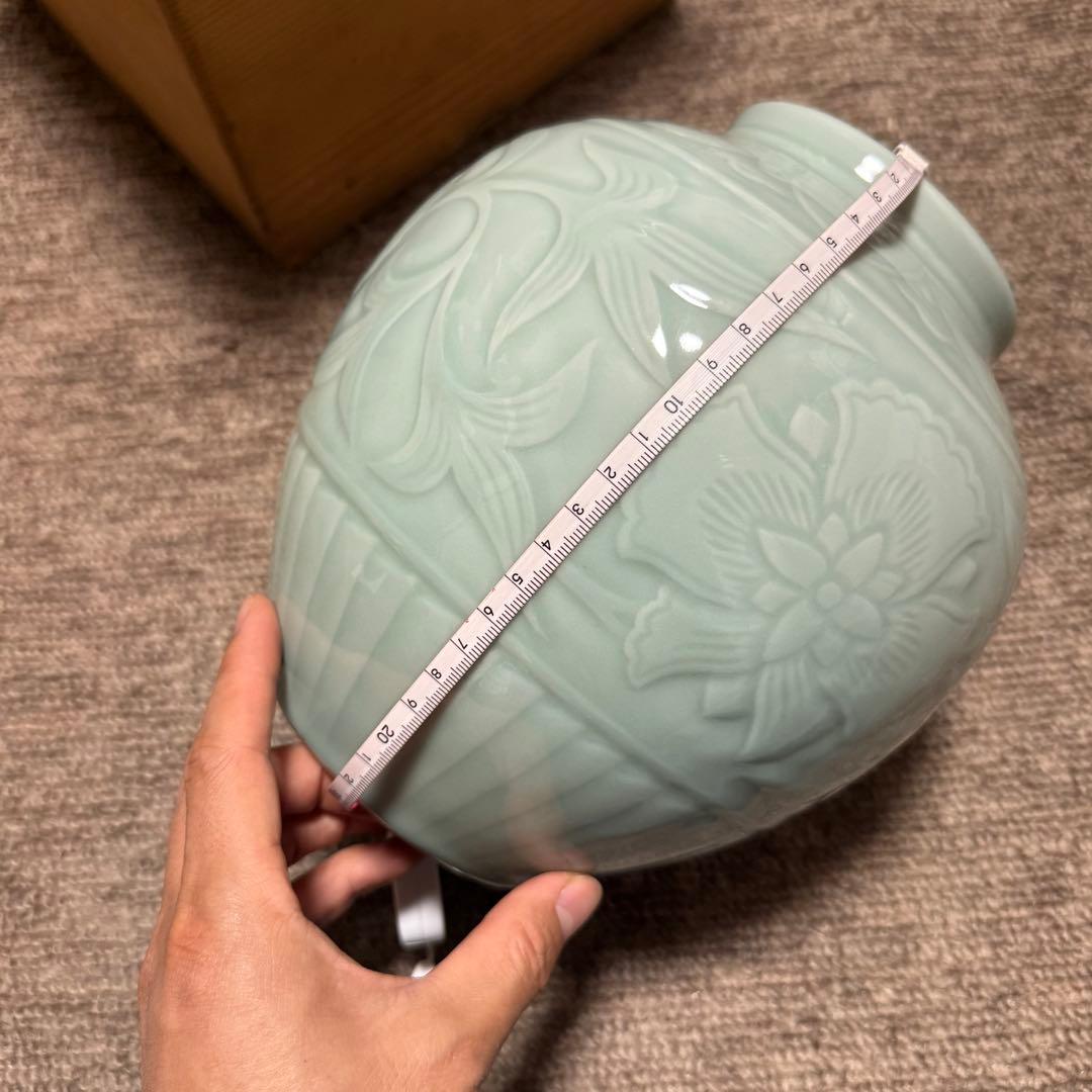 初代　宮永東山作　青磁　花瓶　箱　検索:三浦竹泉 清風与平 高橋道八 煎茶道具