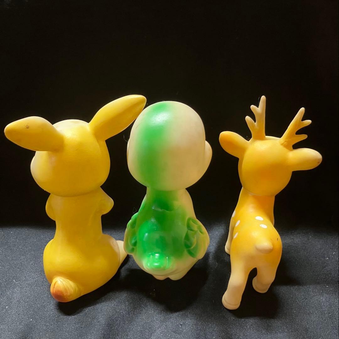 当時物 うさぎ アヒル　しか　ソフビ 3個　笛人形　欠損有り　B2297