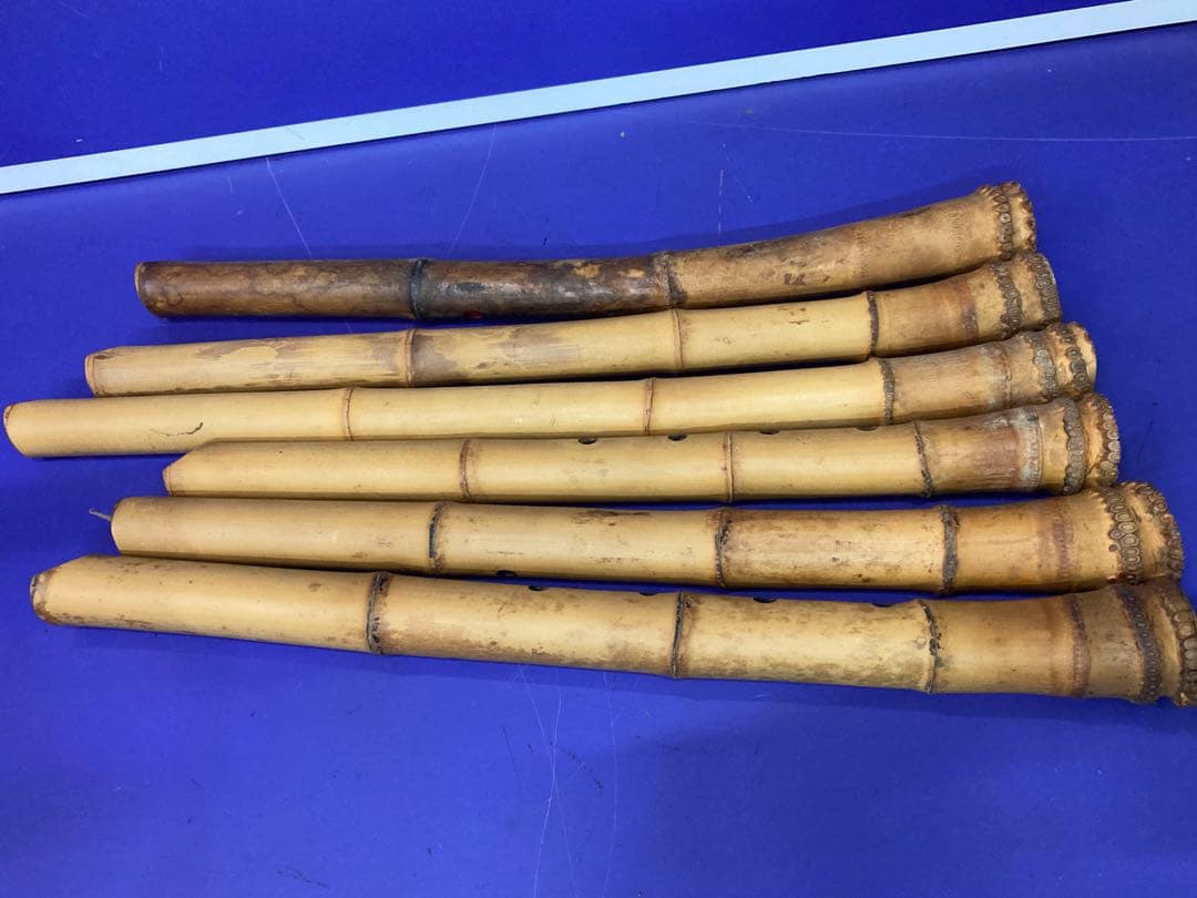 G）アンティーク 尺八 竹製 和楽器 レトロ 竹菅楽器 6本セット