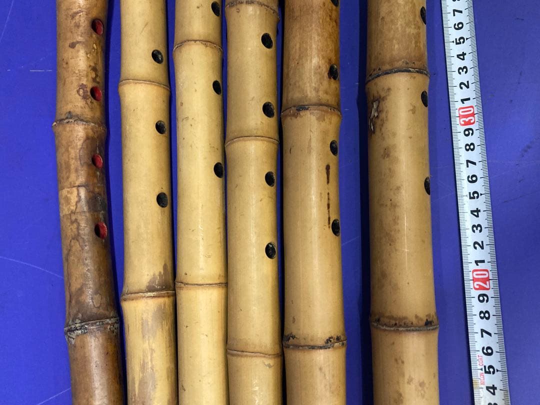 G）アンティーク 尺八 竹製 和楽器 レトロ 竹菅楽器 6本セット