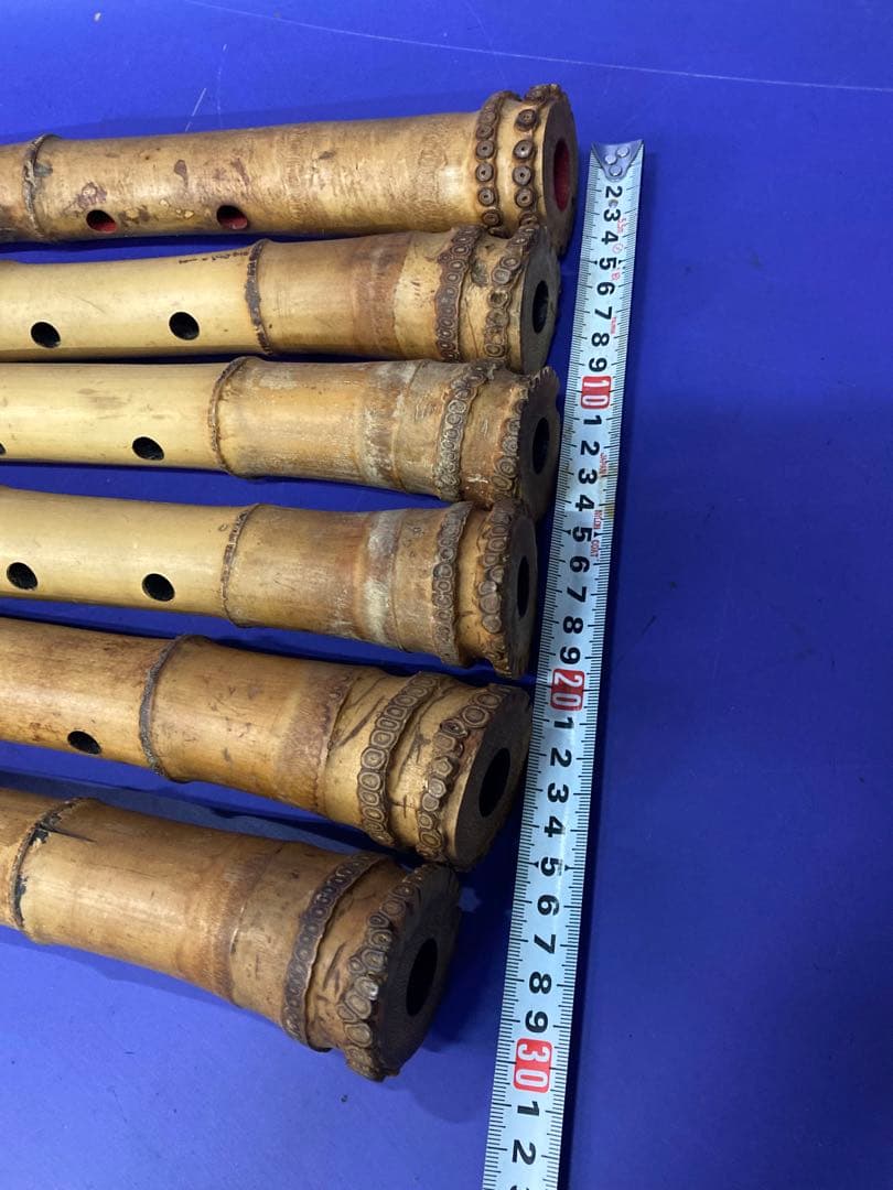 G）アンティーク 尺八 竹製 和楽器 レトロ 竹菅楽器 6本セット