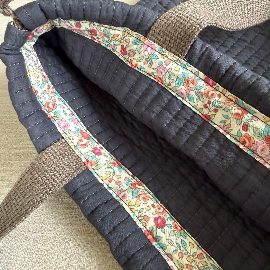 ヌビ 3点セット 女の子 レッスンバッグ 上履き 体操服 お着替え 紺 花柄 w