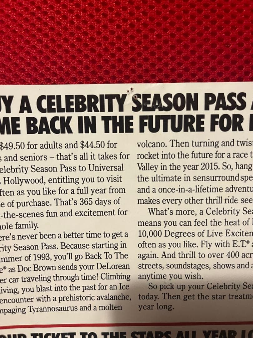 バック•トゥ•ザ•フューチャー ザ•ライド チラシ USJハリウッド 当時物