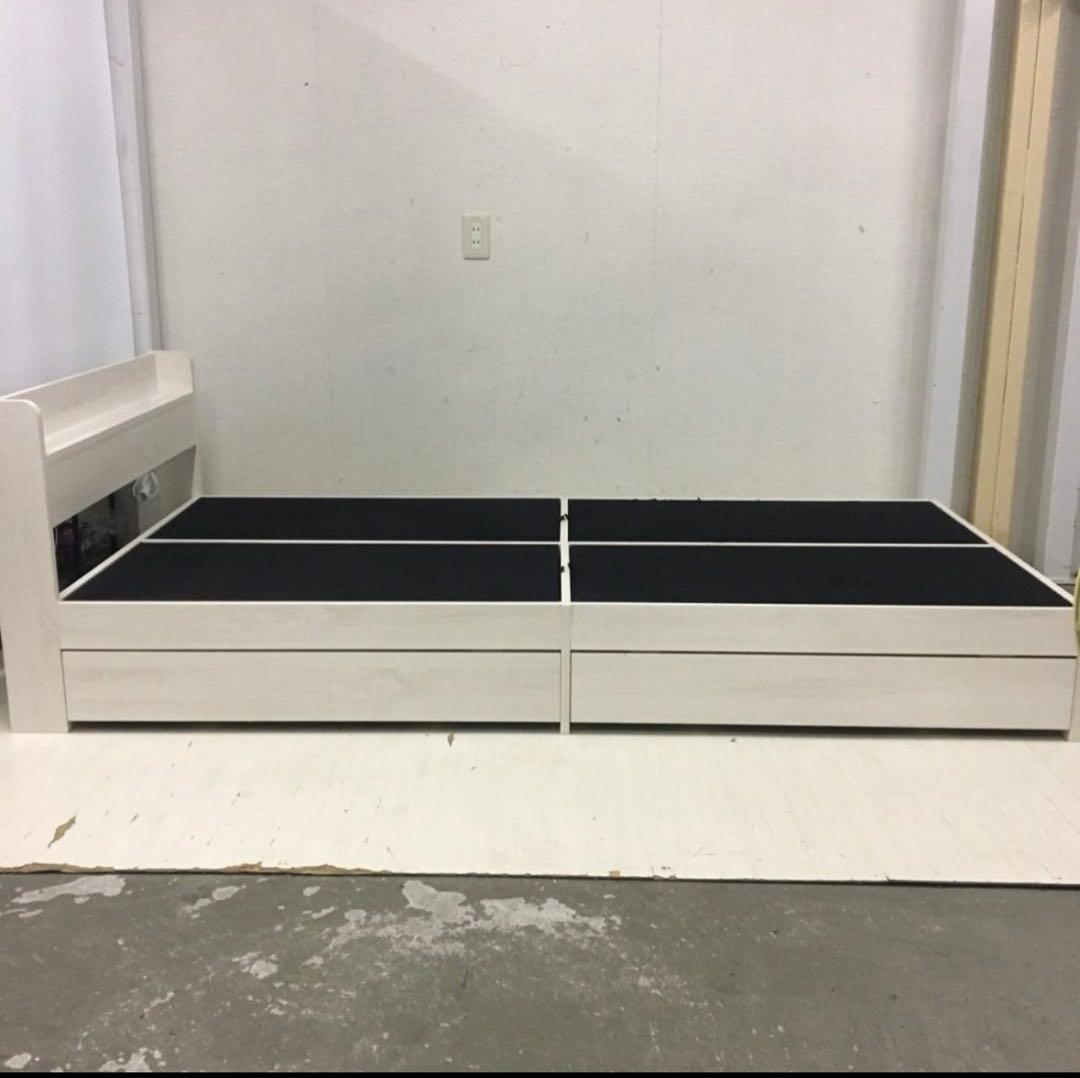 ［直接引き取りの方限定］シングル 木製ベッドフレーム 収納付き ホワイト