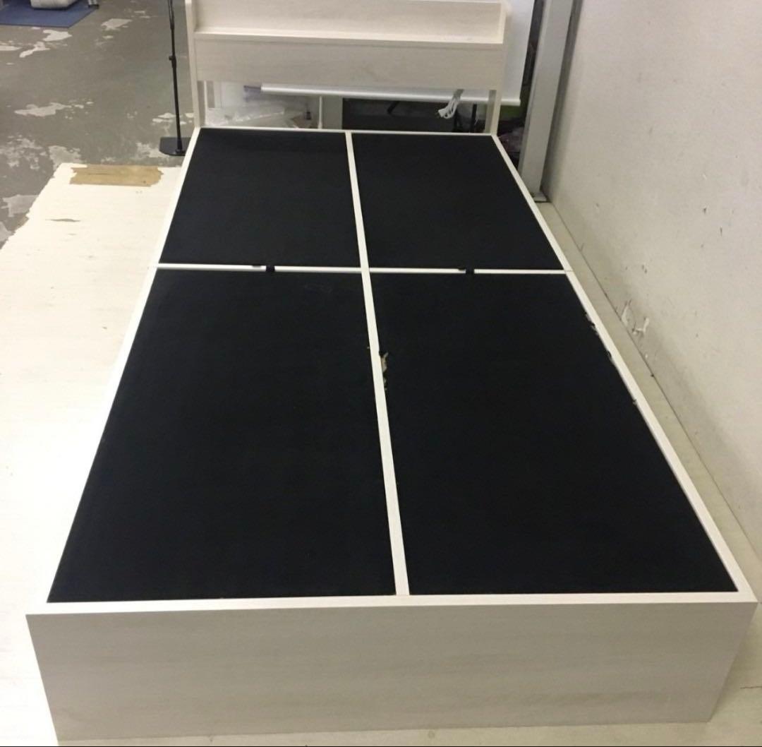 ［直接引き取りの方限定］シングル 木製ベッドフレーム 収納付き ホワイト