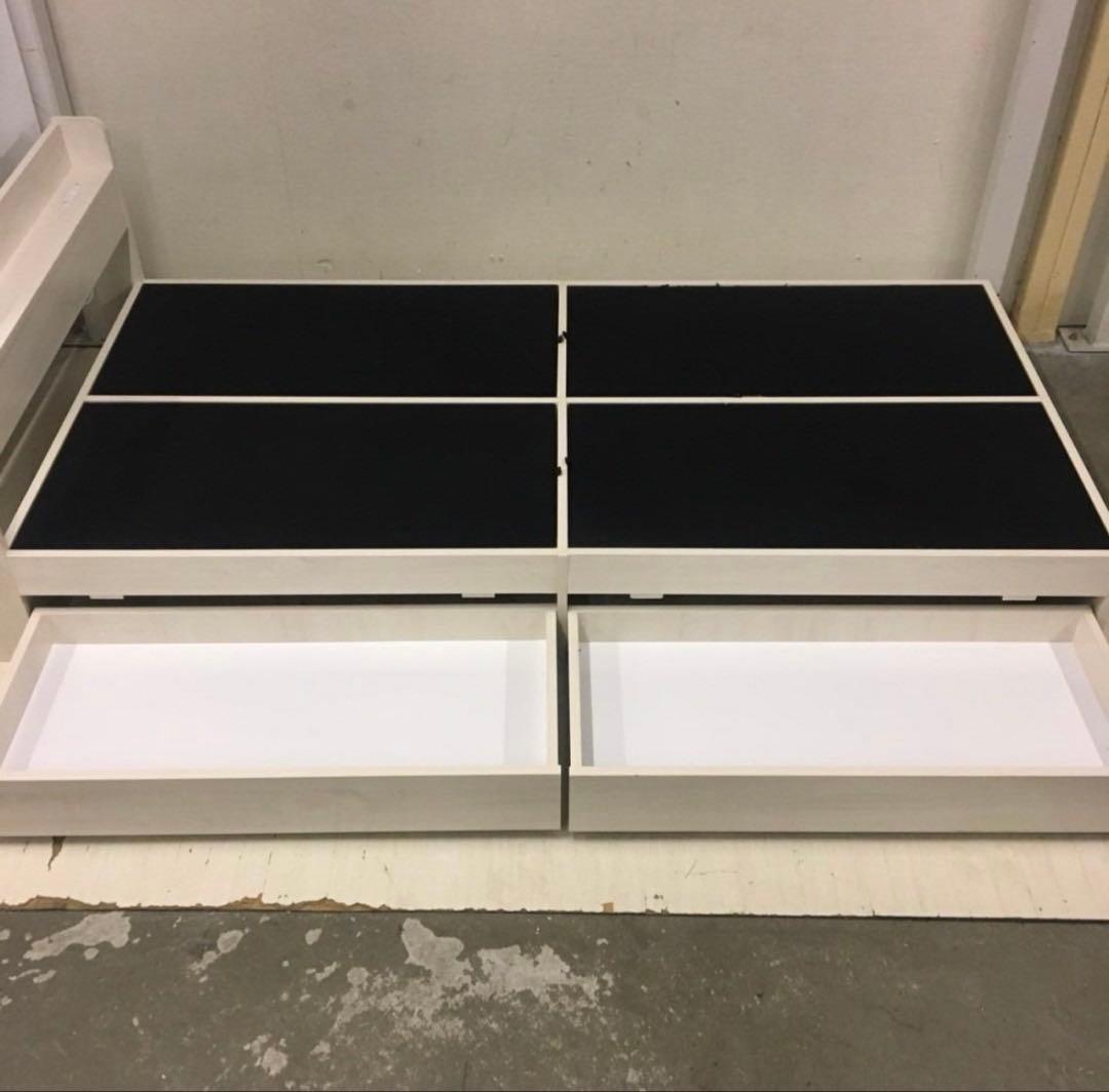 ［直接引き取りの方限定］シングル 木製ベッドフレーム 収納付き ホワイト