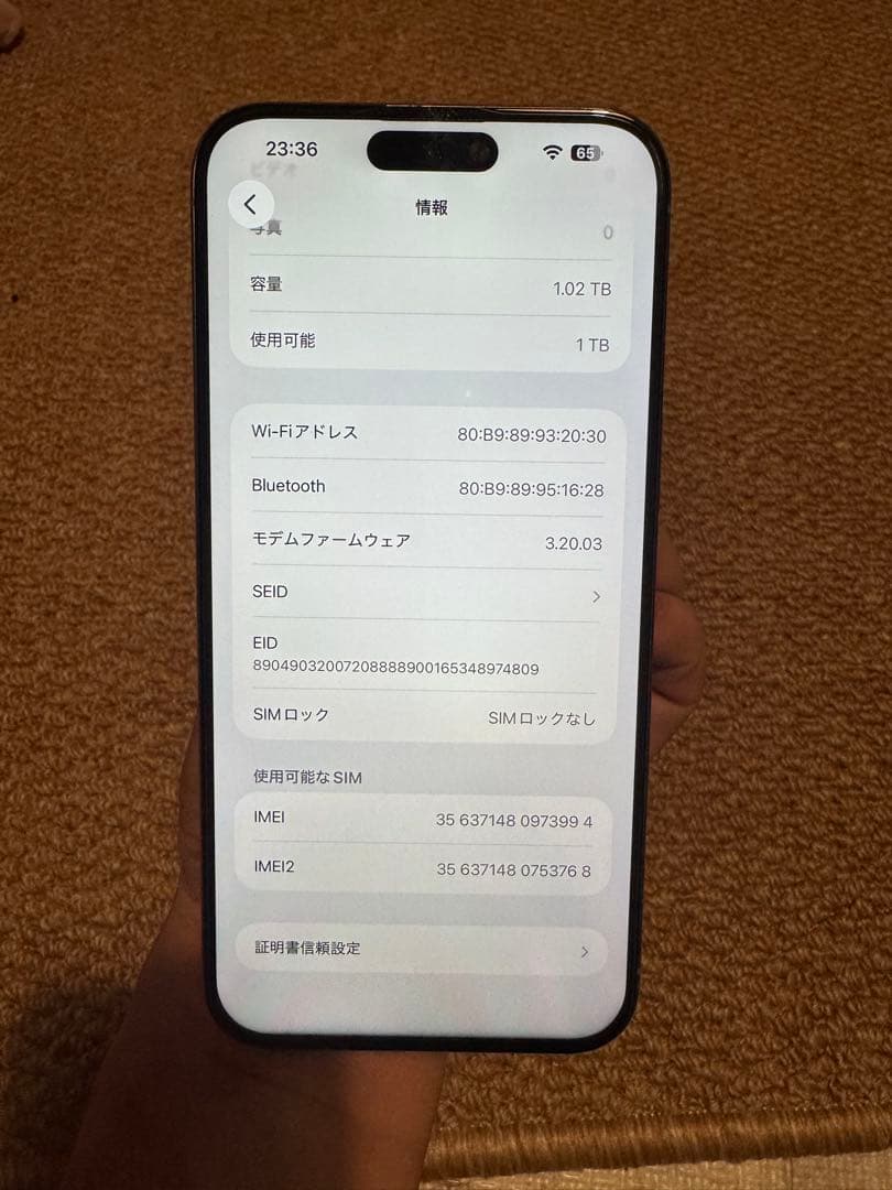 海外版 iPhone 15 Pro Max 1TB，美品，バッテリーは95%