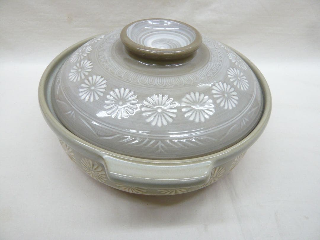 『GINPO 花三島 土鍋 10号』ガス用 萬古焼 三重四日市 銀峯陶器 日本製