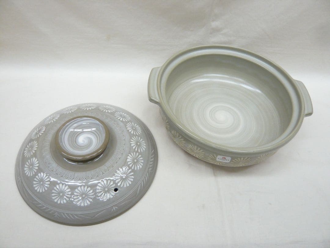 『GINPO 花三島 土鍋 10号』ガス用 萬古焼 三重四日市 銀峯陶器 日本製