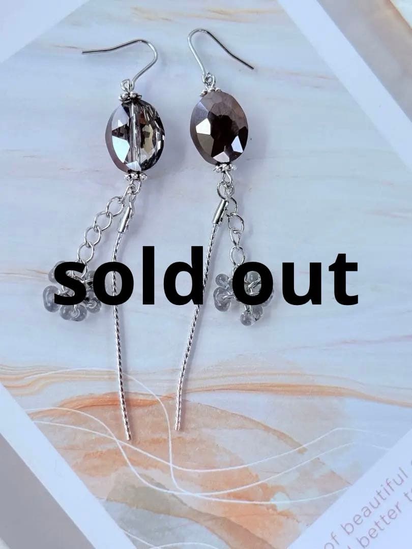 66：カットガラスとチェーンのロングアス　ハンドメイド