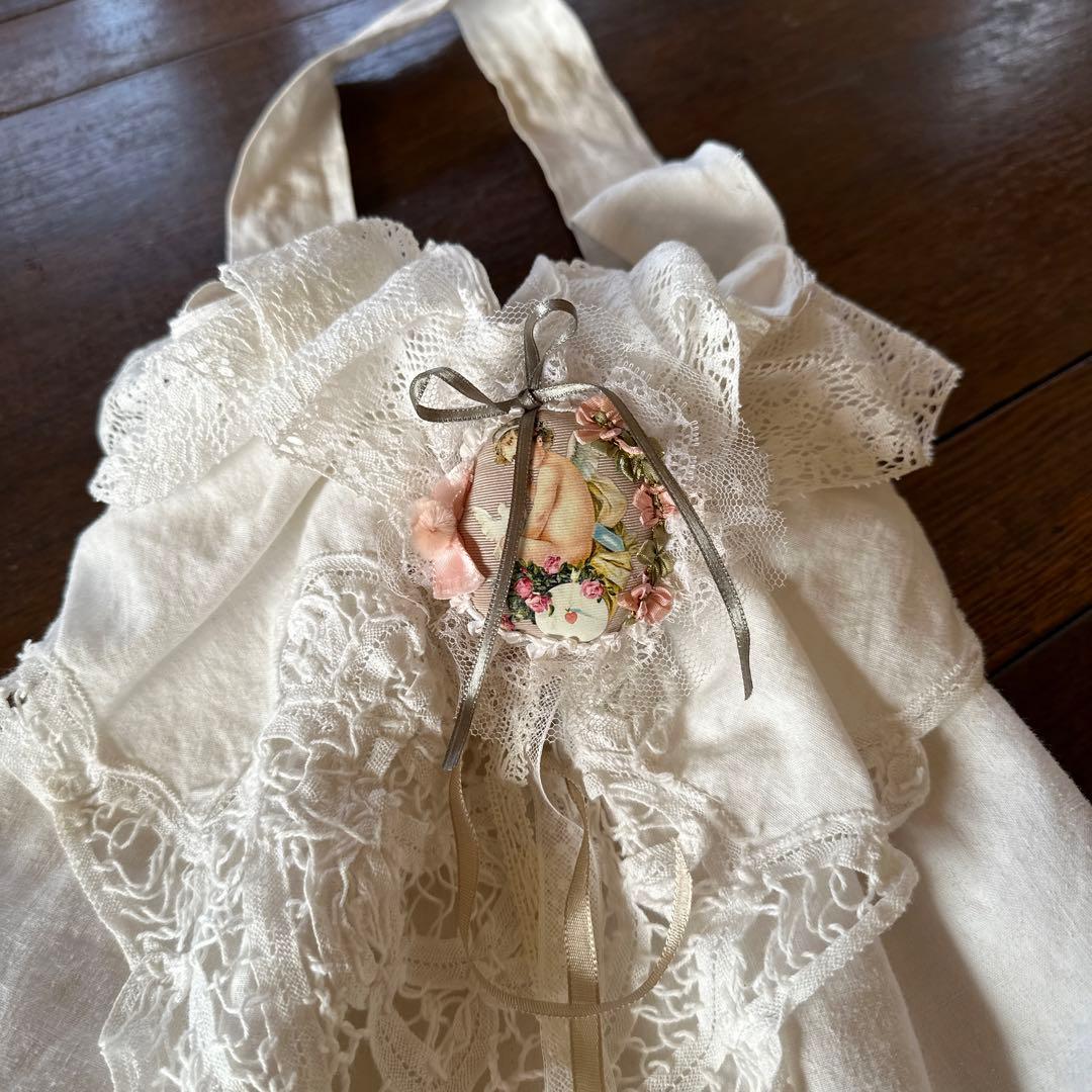 ホワイトリネンバッグ レース装飾