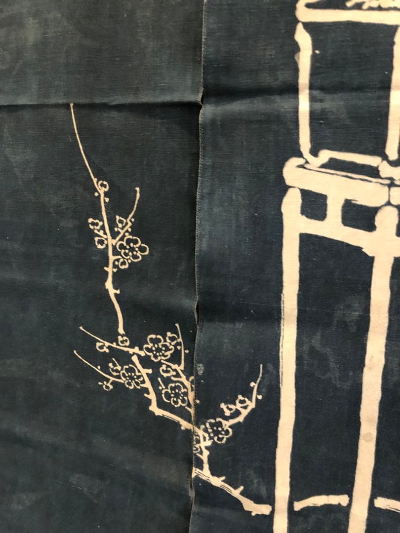 藍染 加賀のれん 時代物 木綿 古布ソ-122 三巾