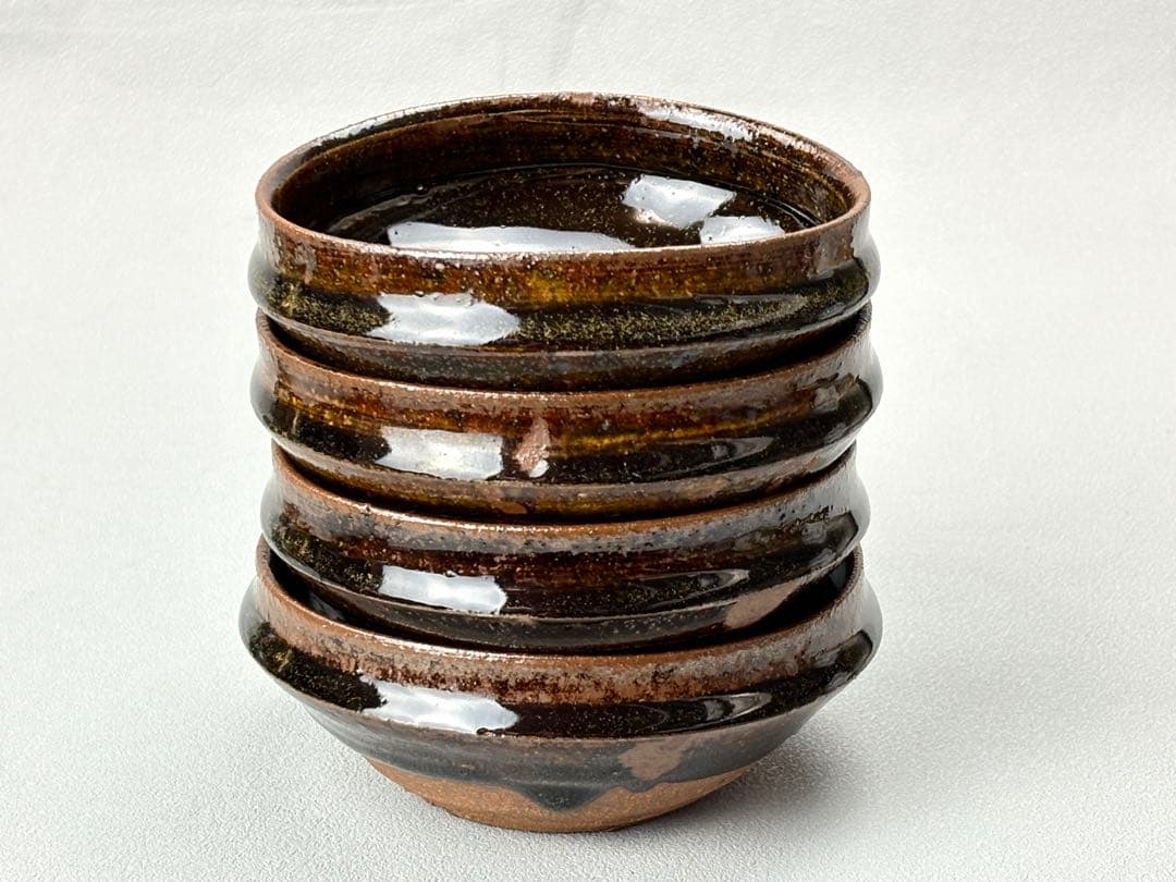 益子焼 【坂田甚内】作 鉄釉小鉢 4客セット R811155