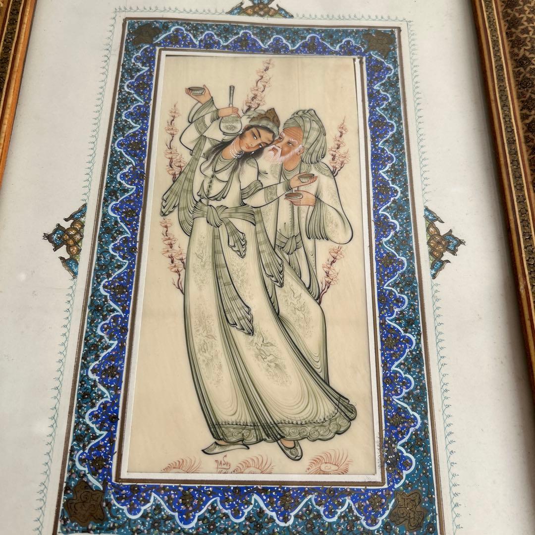 伝統的な老人と美女の人物像の絵画イラン製