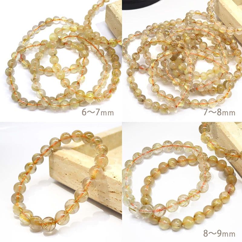 最強な金運石 ルチルクォーツブレスレット 8-9㎜ 1巻 天然石 ハンドメイド