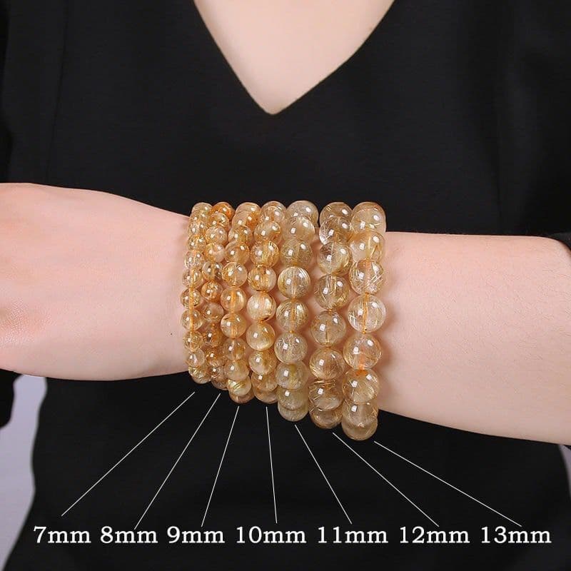 最強な金運石 ルチルクォーツブレスレット 8-9㎜ 1巻 天然石 ハンドメイド