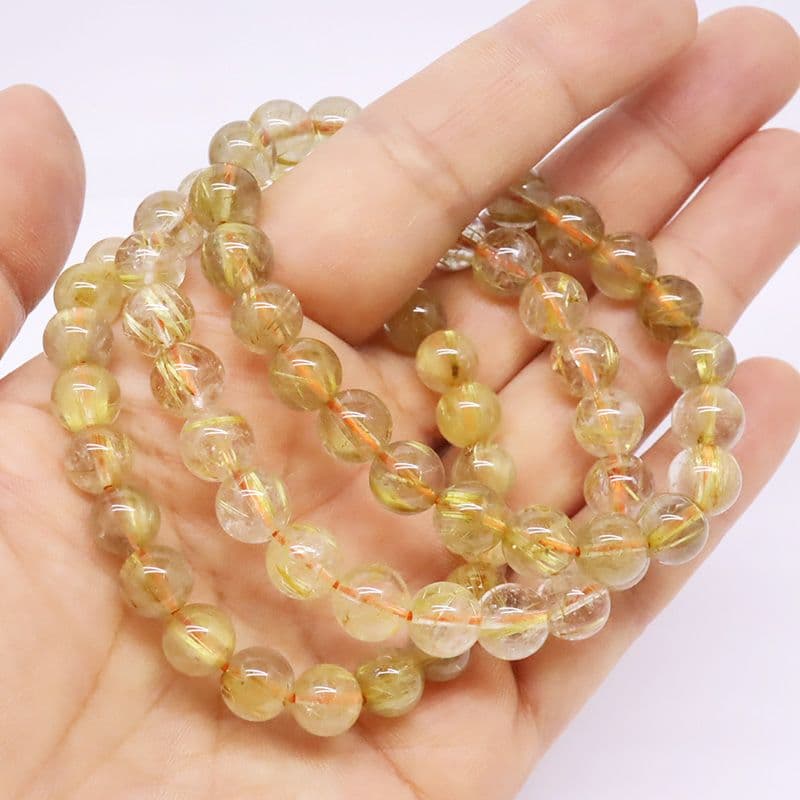 最強な金運石 ルチルクォーツブレスレット 8-9㎜ 1巻 天然石 ハンドメイド