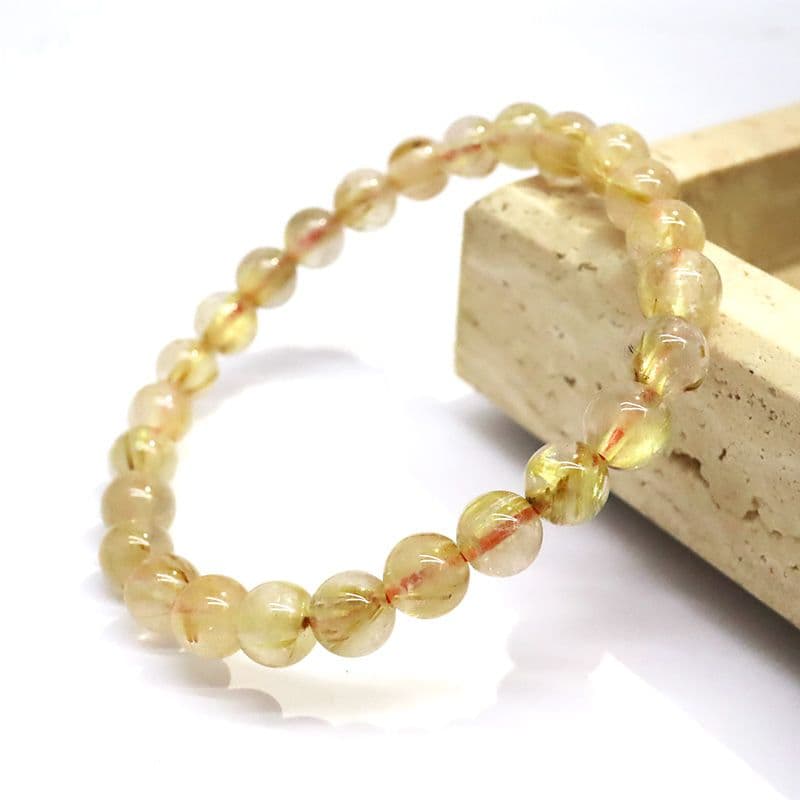 最強な金運石 ルチルクォーツブレスレット 8-9㎜ 1巻 天然石 ハンドメイド