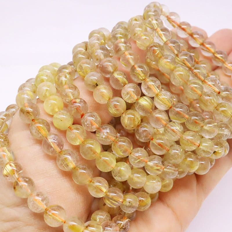最強な金運石 ルチルクォーツブレスレット 8-9㎜ 1巻 天然石 ハンドメイド