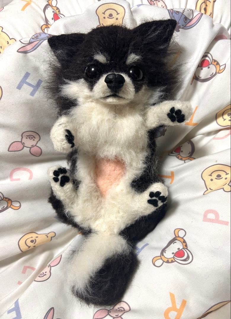 羊毛フェルト　お腹みせブラタンチワワちゃん人形
