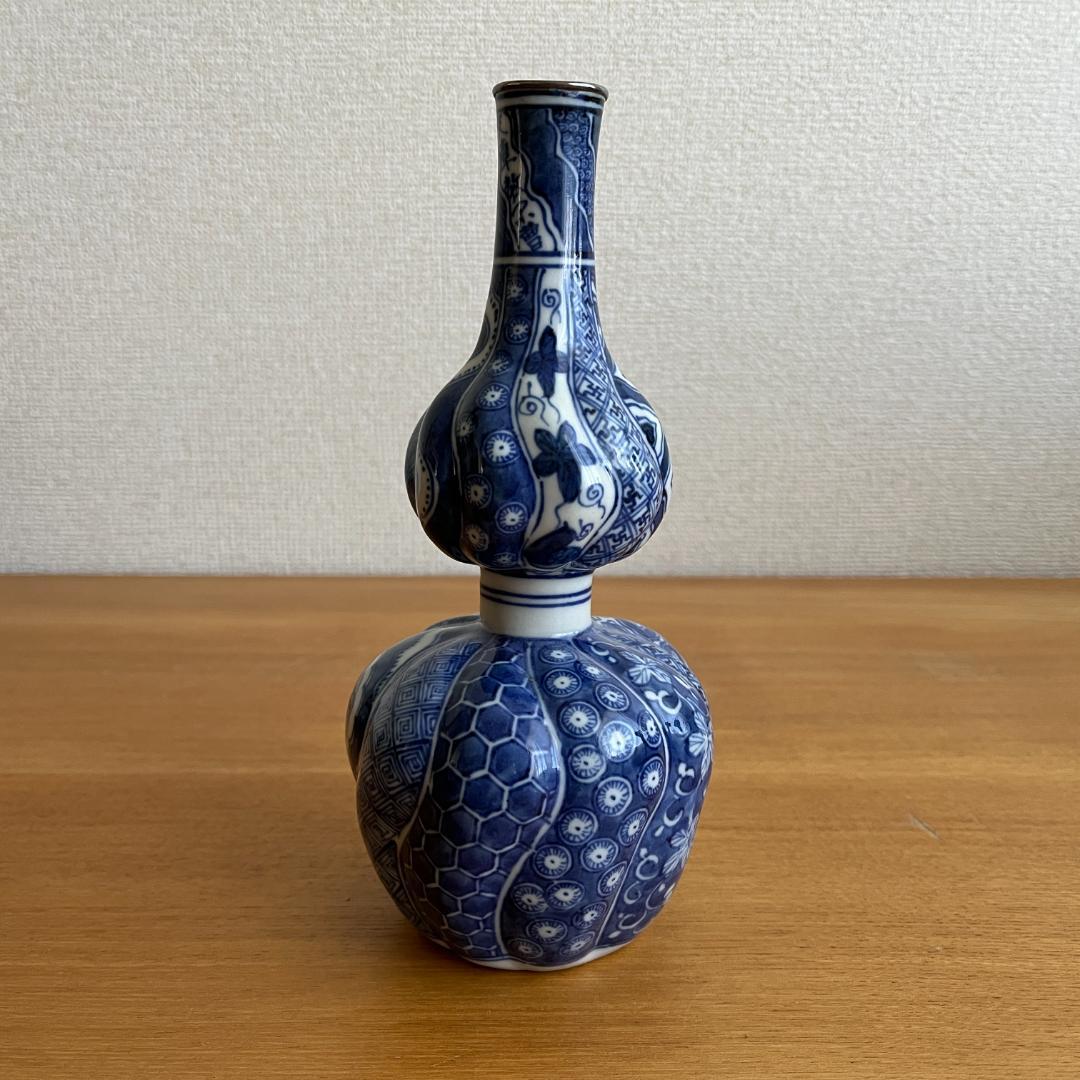 祥瑞 瓢箪形徳利 銀包口 古い伝来箱付 高20cm φ9.2cm