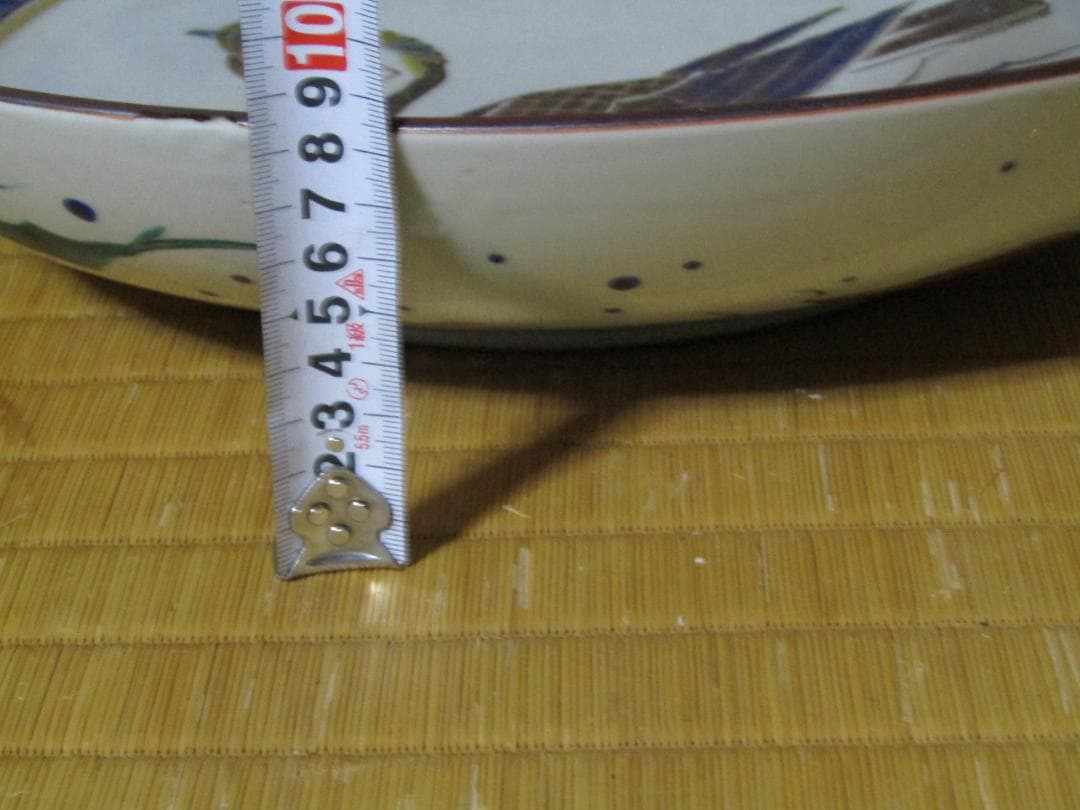 青い雲模様 鳥の絵皿 陶磁器 飾り皿　大皿