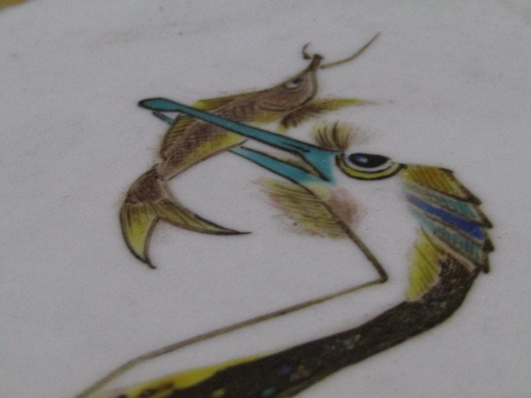 青い雲模様 鳥の絵皿 陶磁器 飾り皿　大皿