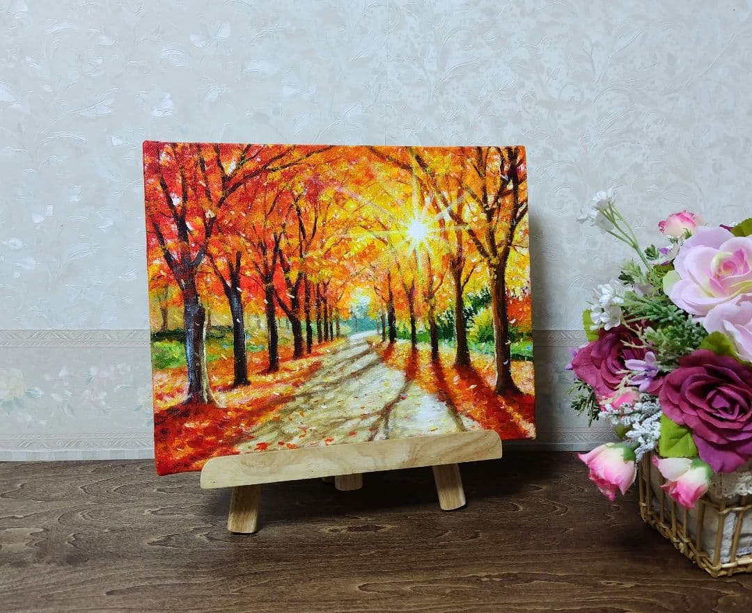 マ*Y様 【秋の並木道】アクリル画 F3 風景画 絵画