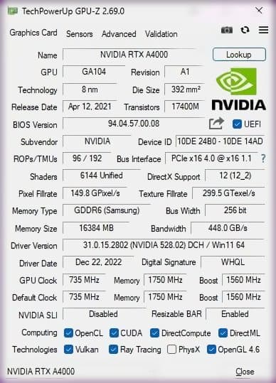 【新品同様】NVIDIA RTX A4000 16GB グラフィックボード