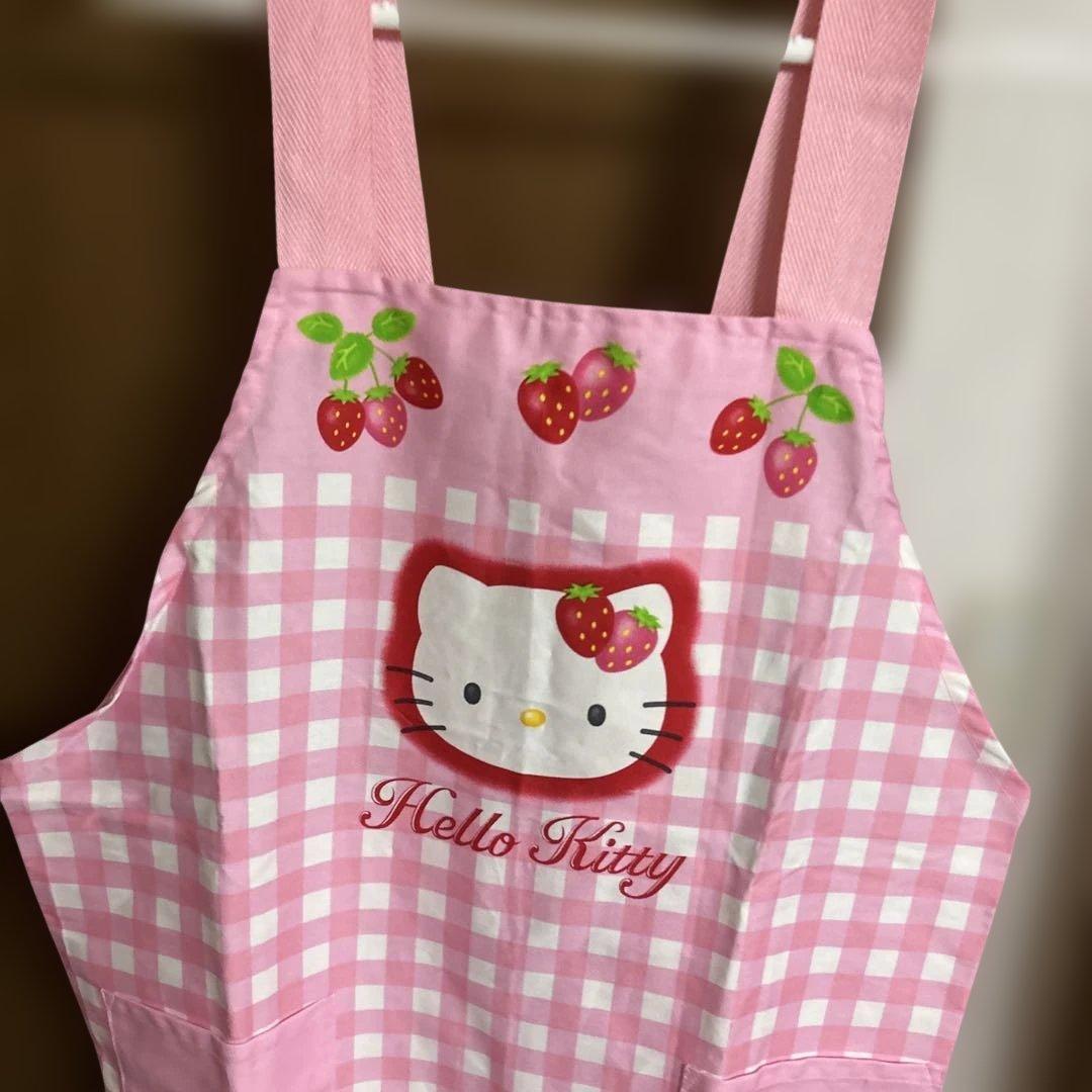 キティちゃん　レトロ　大人用エプロン　キティ　いちご　サンリオ　チェック柄