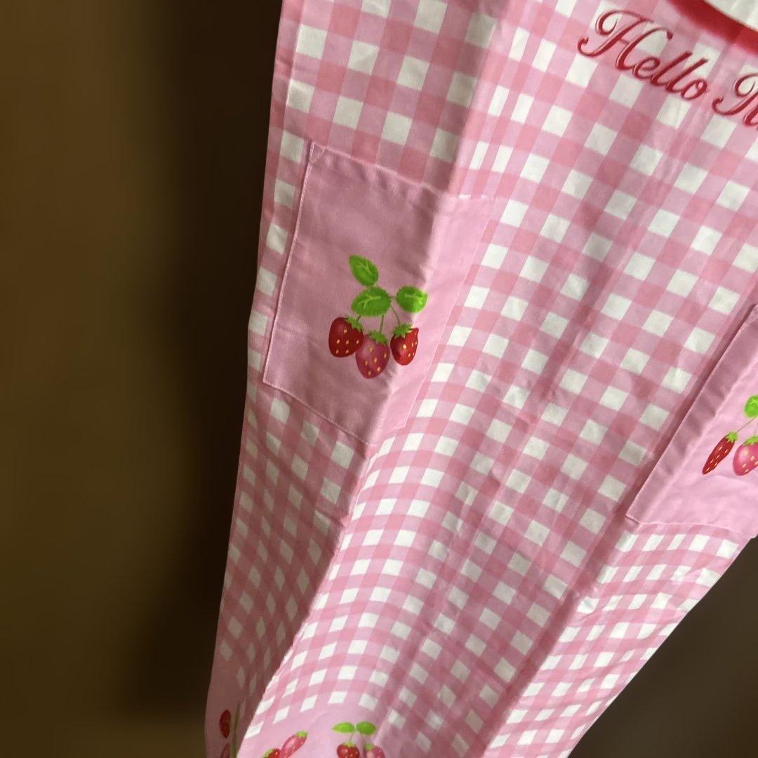 キティちゃん　レトロ　大人用エプロン　キティ　いちご　サンリオ　チェック柄