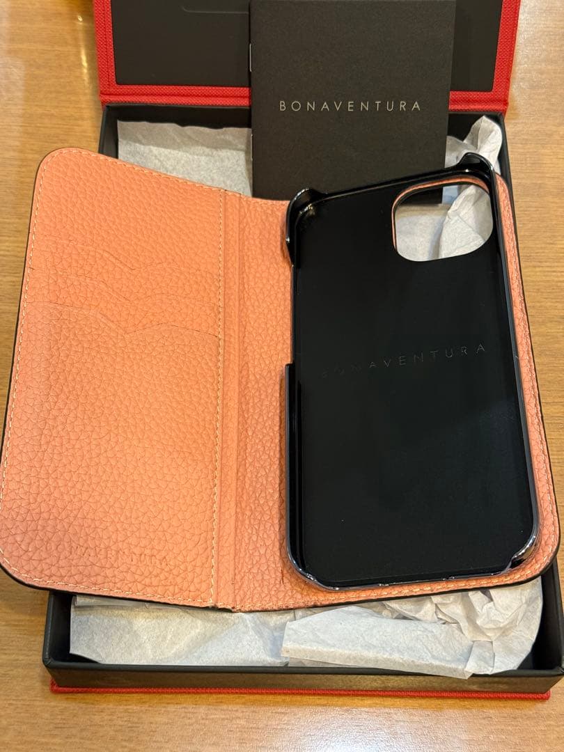 BONAVENTURA iPhone 15 手帳型ケース グレージュ・コーラル