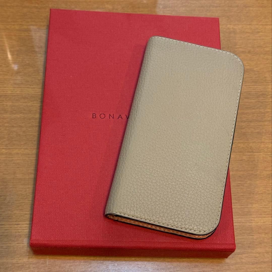 BONAVENTURA iPhone 15 手帳型ケース グレージュ・コーラル