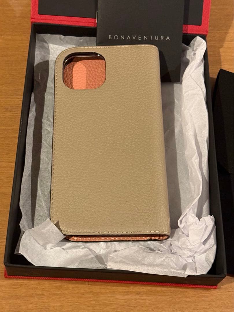 BONAVENTURA iPhone 15 手帳型ケース グレージュ・コーラル