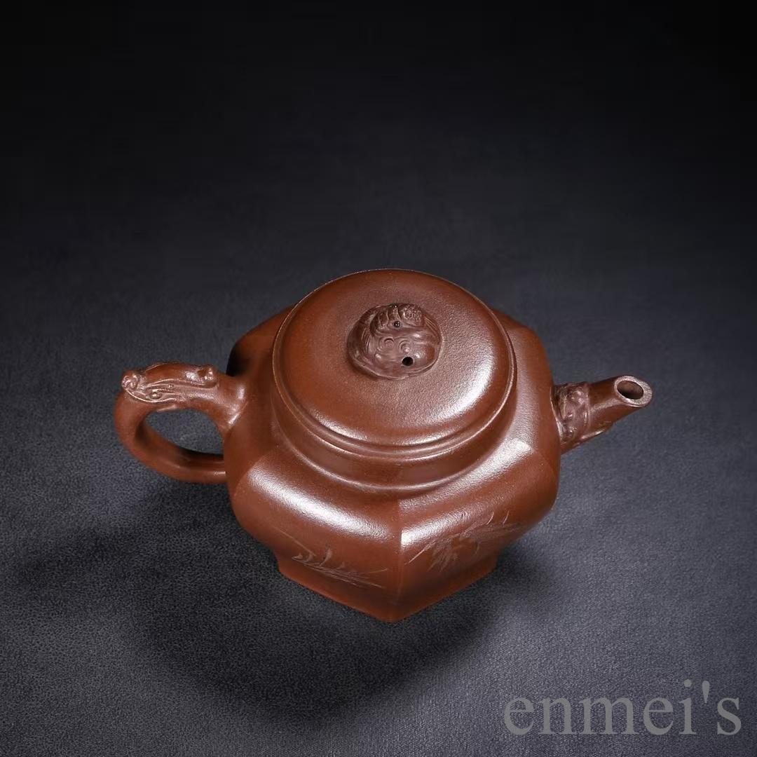中国古美術 紫砂壺 六方壺 底款:徐漢棠 原鉱紫泥 急須 茶壺 煎茶道具 茶器