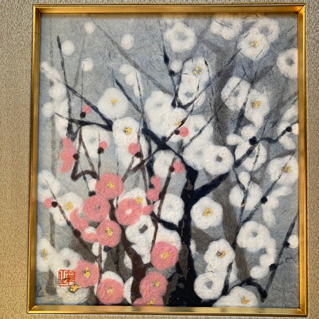 春日井範之【紅白梅】￼小原和紙工芸44.6×41.5×4cm色紙絵27×24cm