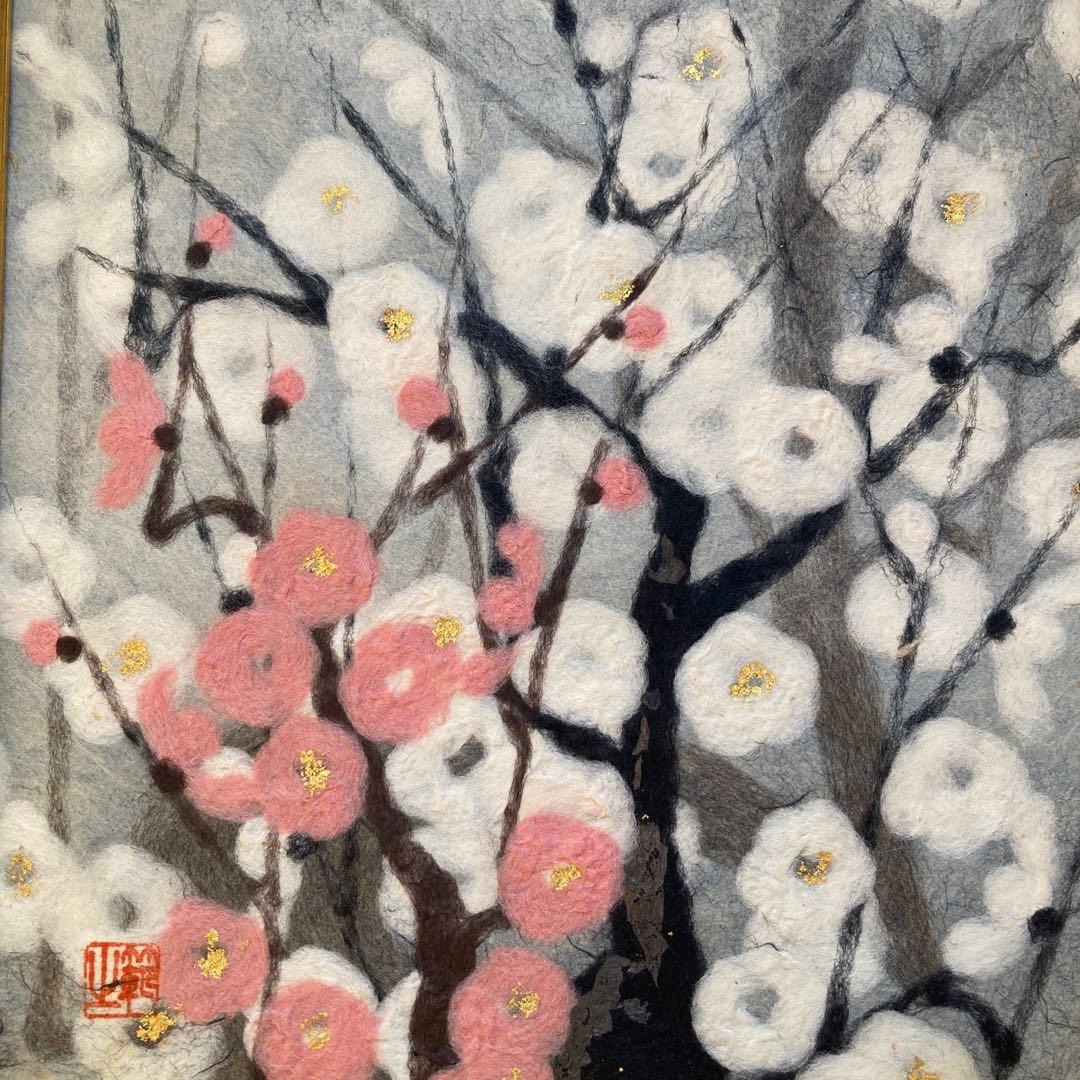 春日井範之【紅白梅】￼小原和紙工芸44.6×41.5×4cm色紙絵27×24cm